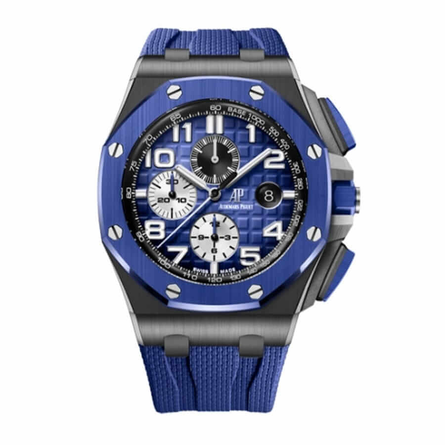 Audemars Piguet Black Blue Ceramic Replica Watch by ReplicaWatches Co - elegant craftsmanship with a modern ceramic finish.