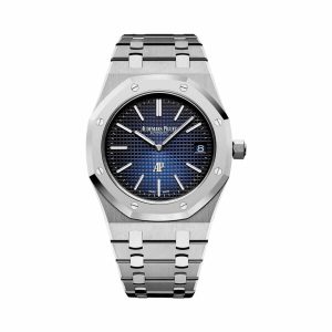 Audemars Piguet Extra Thin Blue Dial Replica Watch by ReplicaWatches Co - elegant craftsmanship with a sleek blue dial.