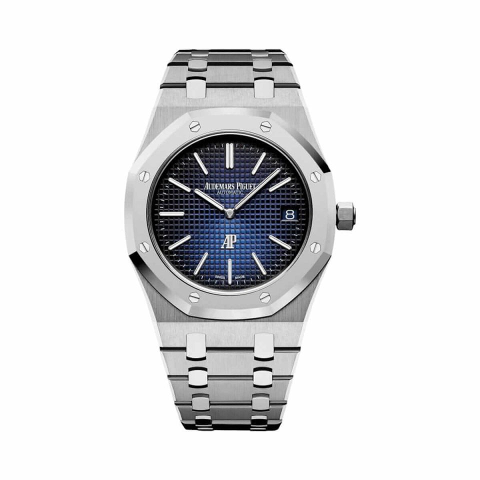 Audemars Piguet Extra Thin Blue Dial Replica Watch by ReplicaWatches Co - elegant craftsmanship with a sleek blue dial.